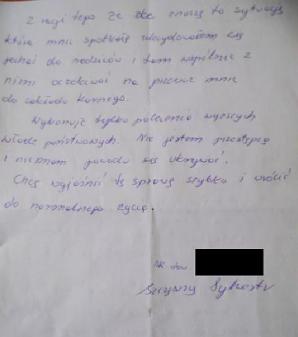 Sylwester Szczęsny, posądzony o molestowanie 8-letniej dziewczynki, pozostawił list portalowi Patriot24.net: „Nie jestem przestępcą, chcę wrócić do normalnego życia”