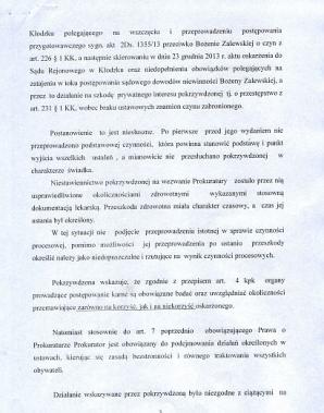 Bożena Zalewska: Prokurator Małgorzata Sałacka dała się okłamywać przez policjantów, zaniedbała obowiązki nie przesłuchując mnie ani nie konfrontując z funkcjonariuszami. Przespała rozprawy i jest bezkarna! 