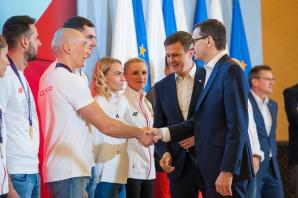 Spotkanie premiera Mateusza Morawieckiego z medalistami Halowych Mistrzostw Świata 2018 w Birmingham
