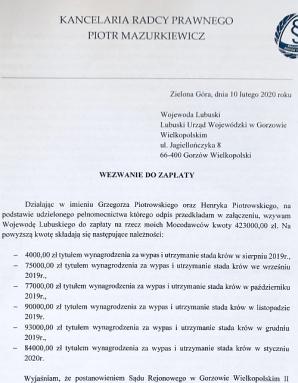 [VIDEO] 423 000 zł od Skarbu Państwa domaga się rolnik Grzegorz Piotrowski spod Gorzowa Wlkp. Za finansowy chaos, do którego doprowadziła wobec niego i 200 sztuk bydła Izabela Kwiatkowska, szefowa Biura Ochrony Zwierząt z Zielonej Góry!