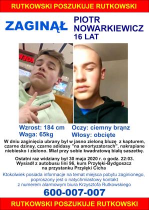 [VIDEO] Rutkowski poszukuje zaginionego 16-letniego Piotra Nowarkiewicza z miejscowości Ciele k. Bydgoszczy!