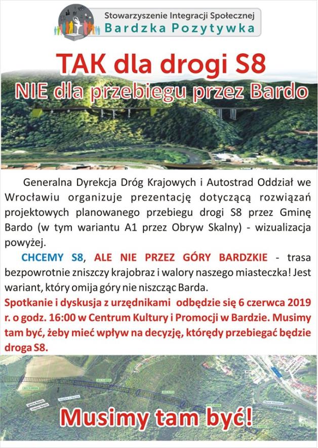 Bardo: Mieszkańcy i miłośnicy Barda organizują protest w związku z opublikowanymi przez GDDKiA wariantami przebiegu planowanej drogi S8 przez Bardo i Przełom Nysy Kłodzkiej