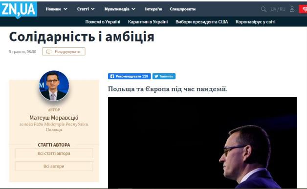 Solidarność i ambicja. Artykuł Premiera Polski w ukraińskim tygodniku Dzerkało Tyżnia