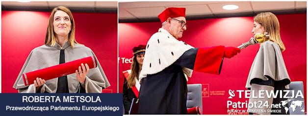 [VIDEO] Przewodnicząca Parlamentu Europejskiego Roberta Metsola została uhonorowana tytułem doktora honoris causa Politechniki Łódzkiej